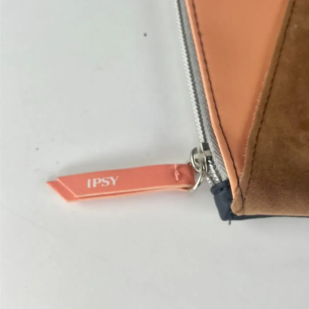 Ipsy Vegan Suede Colrobloack MakeUp Toiletry Travel Bag Brown Coral Navy New